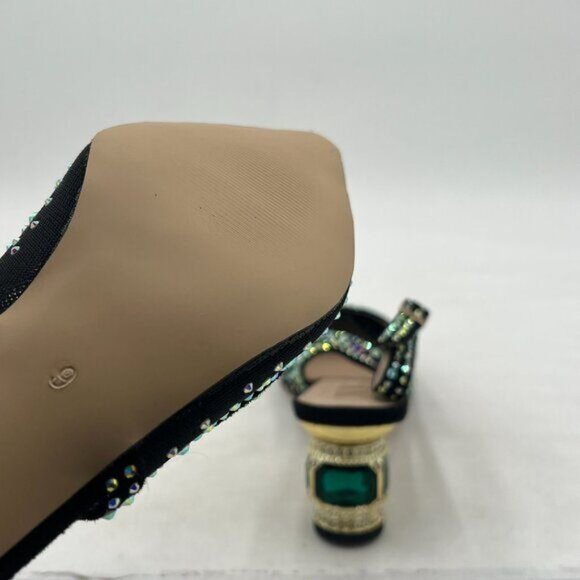 Women Pointed Toe Slingback Wedding Pumps Chunky Low Heel Rhinestone Sandals - Picture 6 of 7